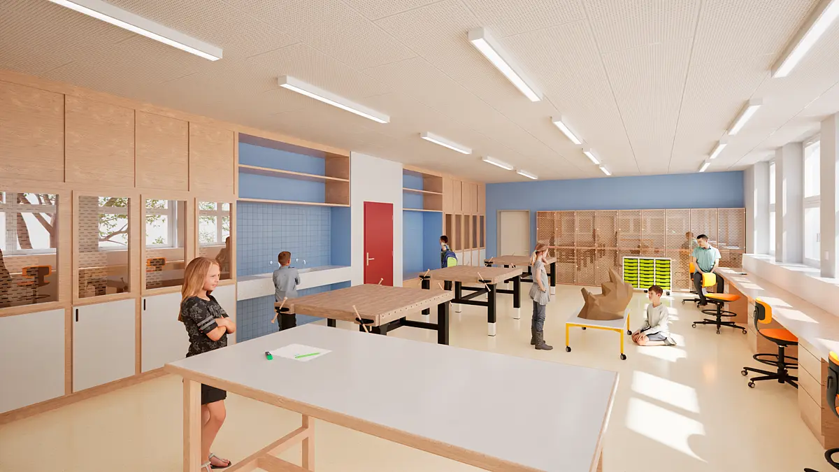 Ausstattung eines Kreativraums für praktisches Lernen und Projektarbeit in der Schule